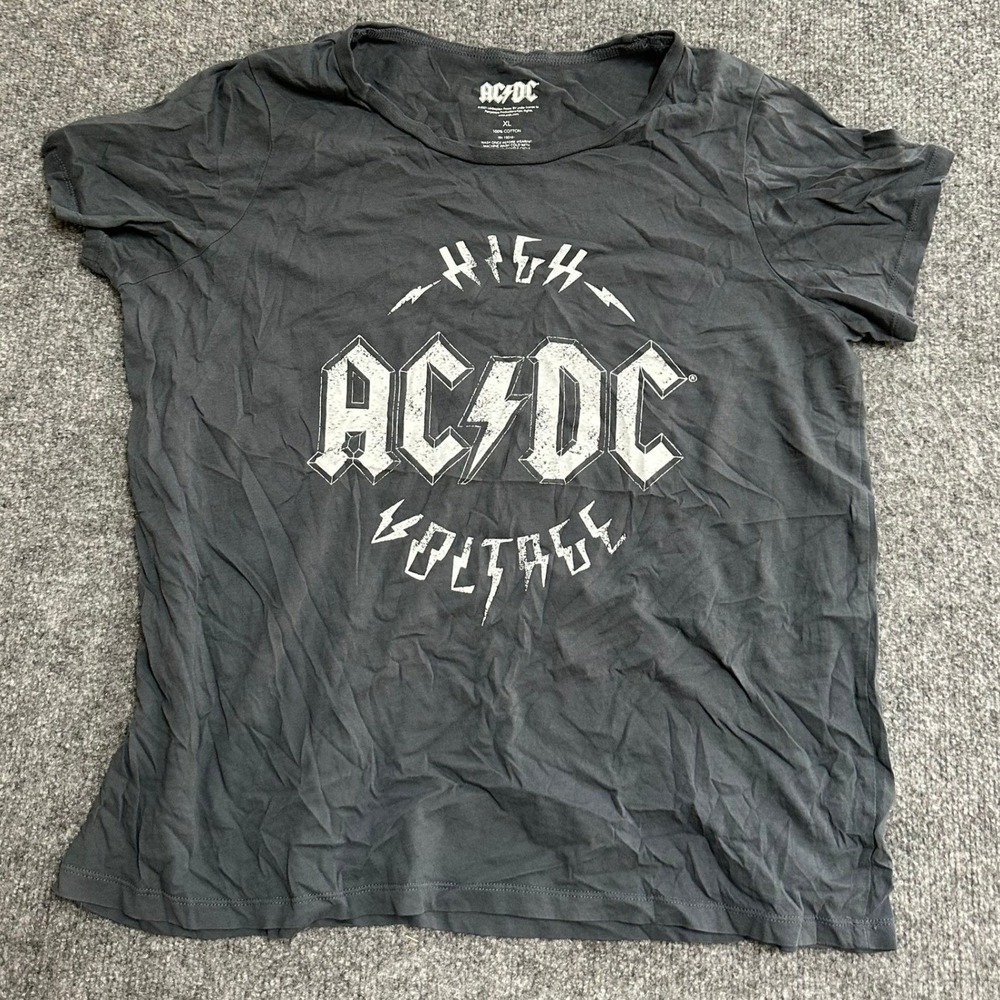 AC/DC T-Shirt Womens Size XL Charcoal Gray High Voltage Graphic Band Tee Rock
